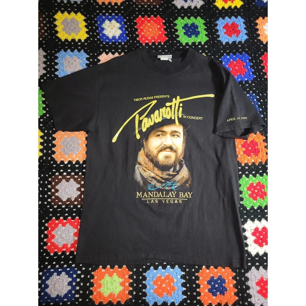 Vintage‎ Luciano Pavarotti Opera Tour T-Shirt Mandalay Bay Large Embroidered